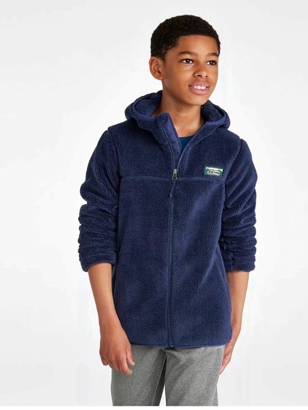 L.L.Bean Kids' Hi-Pile Fleece Navy Blue Fleece Hooded Jacket
